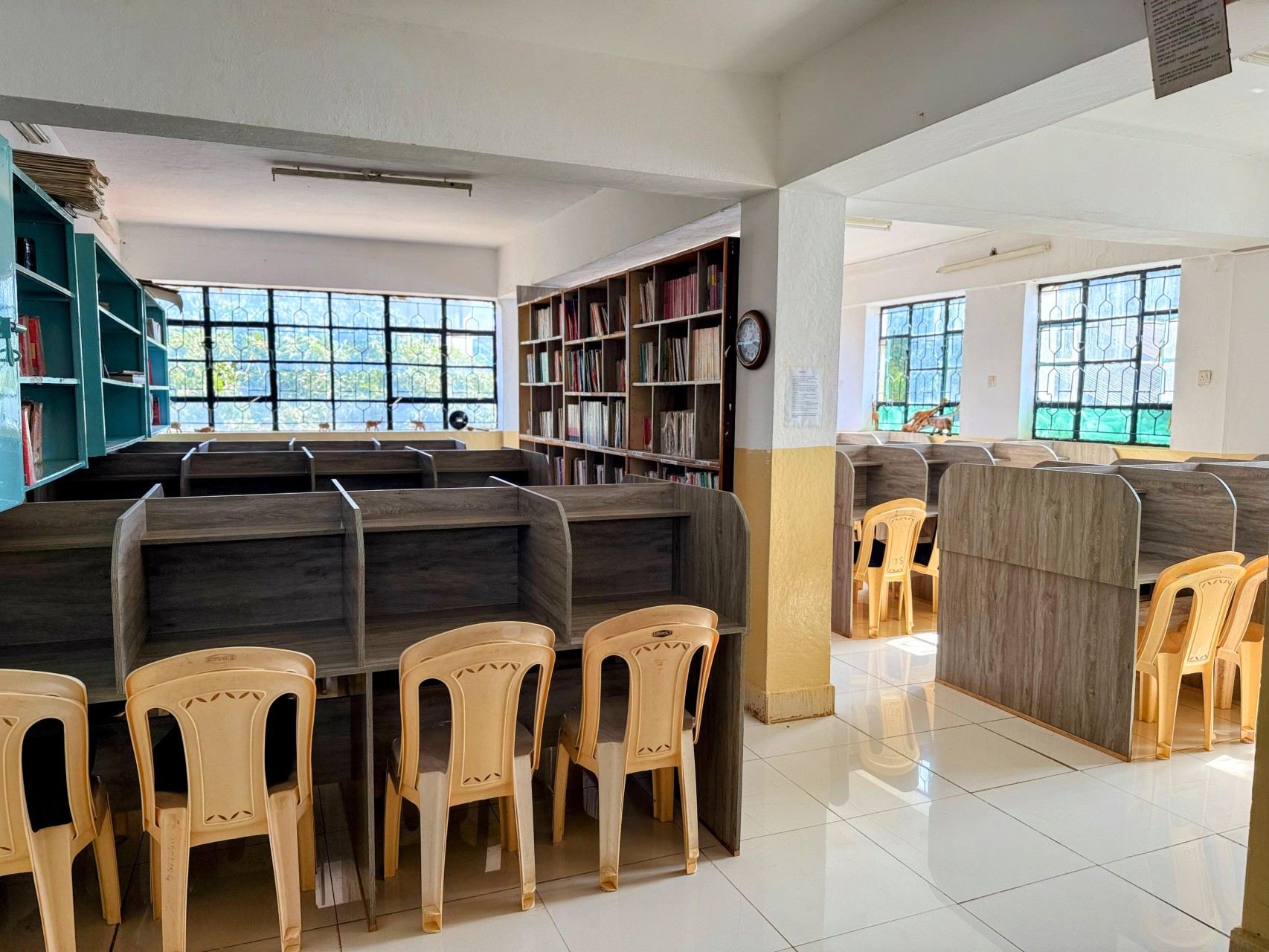 empty library with new desks and partitions